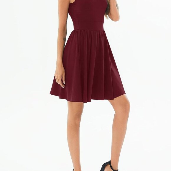 Women's V Neck Sleeveless Summer Dress Pleated Boho Midi Swing Casual - Picture 4 of 5